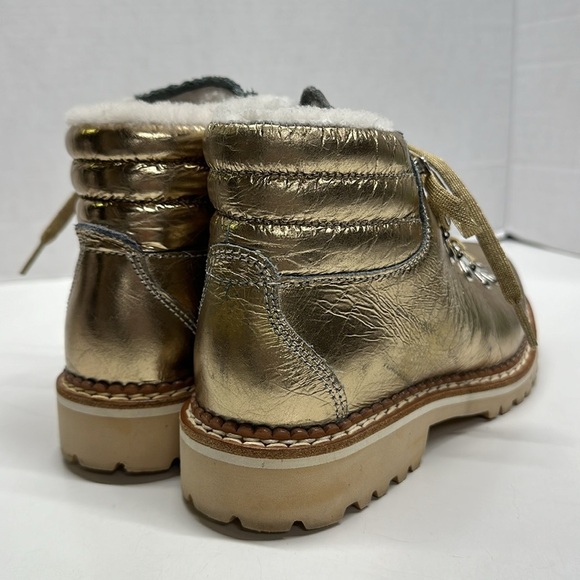 Montelliana 1965 Marlena Hiking Boots Shearling Lined Leather Metallic Gold 38 8 - Picture 5 of 13